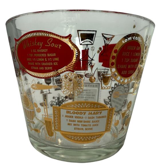 Vintage Jeannette Cocktail Ice Bucket 6” Barware Red & Gold Mid-Century Style - Picture 4 of 10